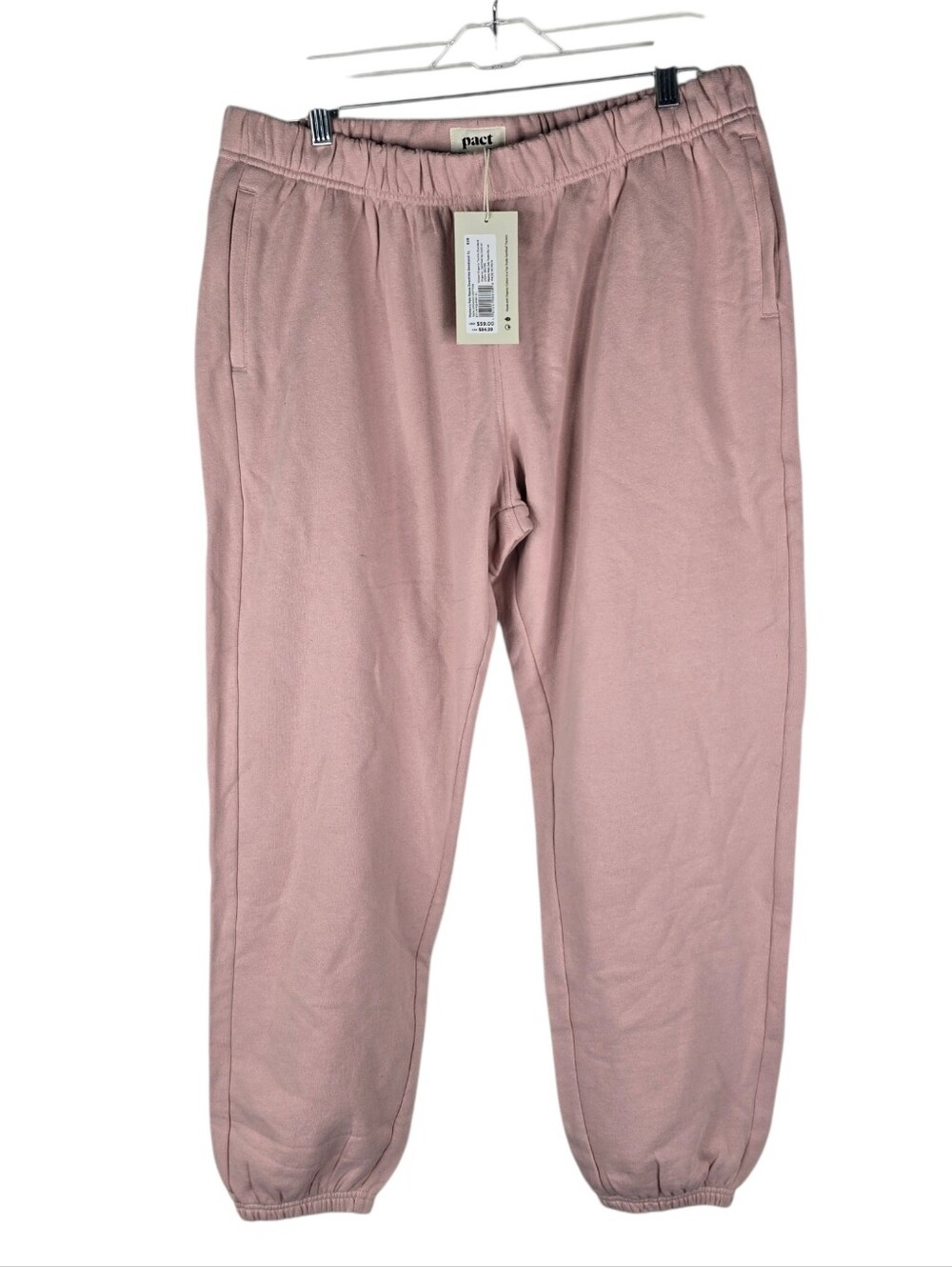 Pact XL 100% Organic Cotton Coggers Pink Pale Mauve Downtown Sweatpants